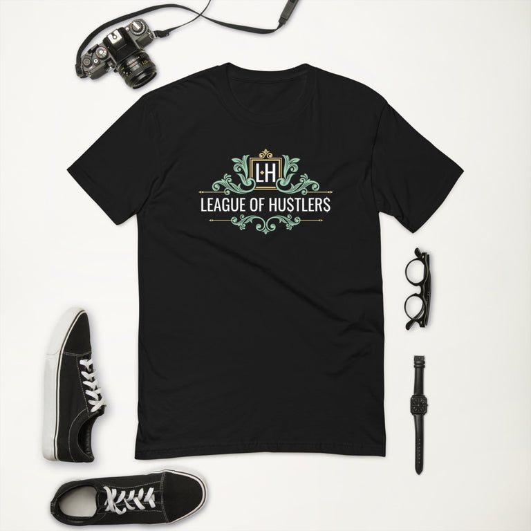 League of Hustlers Black T-Shirt with LH Flourish Logo