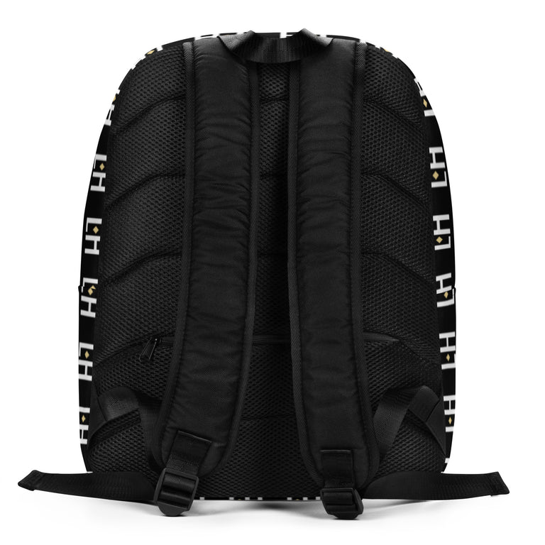 LoH Minimalist Black Backpack with LH Logo Pattern Print