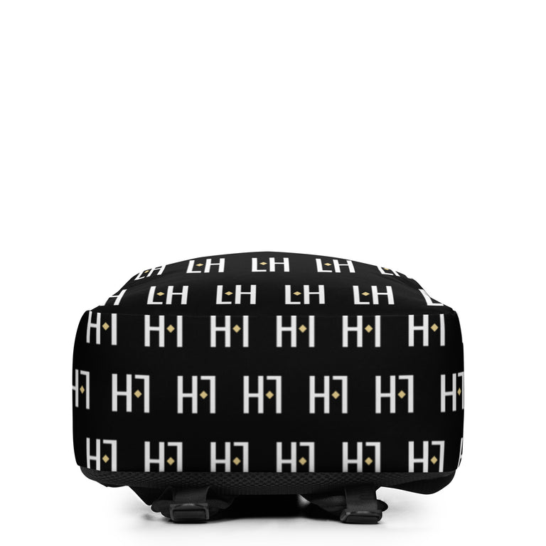 LoH Minimalist Black Backpack with LH Logo Pattern Print