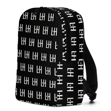 LoH Minimalist Black Backpack with LH Logo Pattern Print