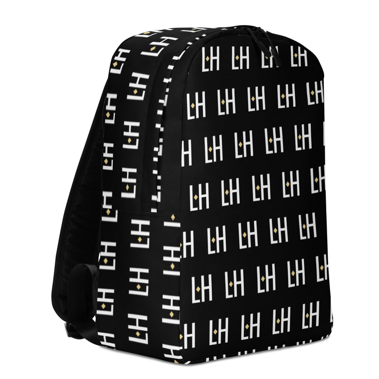 LoH Minimalist Black Backpack with LH Logo Pattern Print