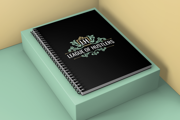 Black Spiral Notepad with League of Hustlers Logo and Dot Grid Layout